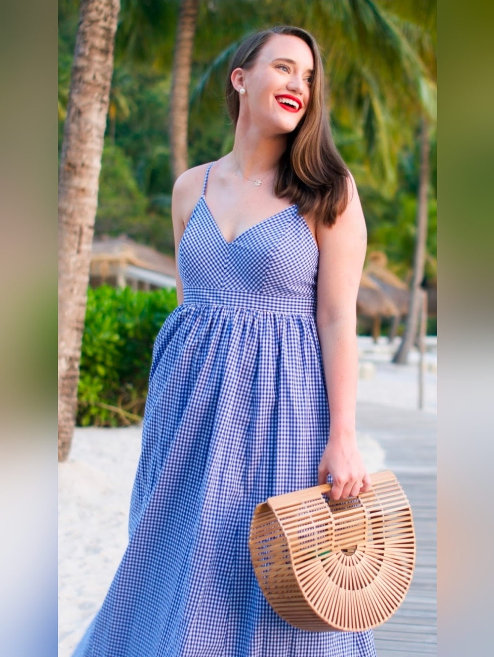 NWT J.Crew Long Spaghetti-Strap Maxi in White Blue Gingham Cotton Dress 6 - Picture 4 of 12